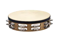 Goatskin Tambourine 2 Rows - Steel - Walnut